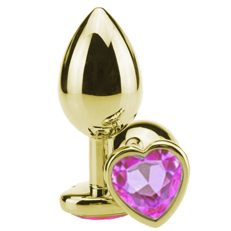 PLUG ANAL METAL DOURADO SEMI JOIA PEDRA CORAÇÃO - ROSA