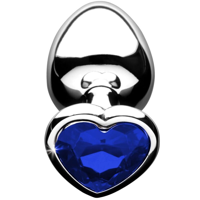 PLUG ANAL PEQUENO – METAL CROMADO EM AÇO INOX - SEMI JOIA PEDRA CORAÇÃO – AZUL