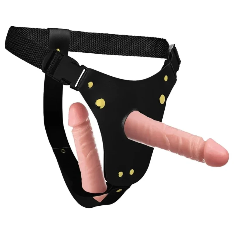 PÊNIS EM SILICONE C/ CINTA INVERTIDA VAI E VEM DUAS PRÓTESES P/ DUPLA PENETRAÇÃO 18 e 14 X 4 CM