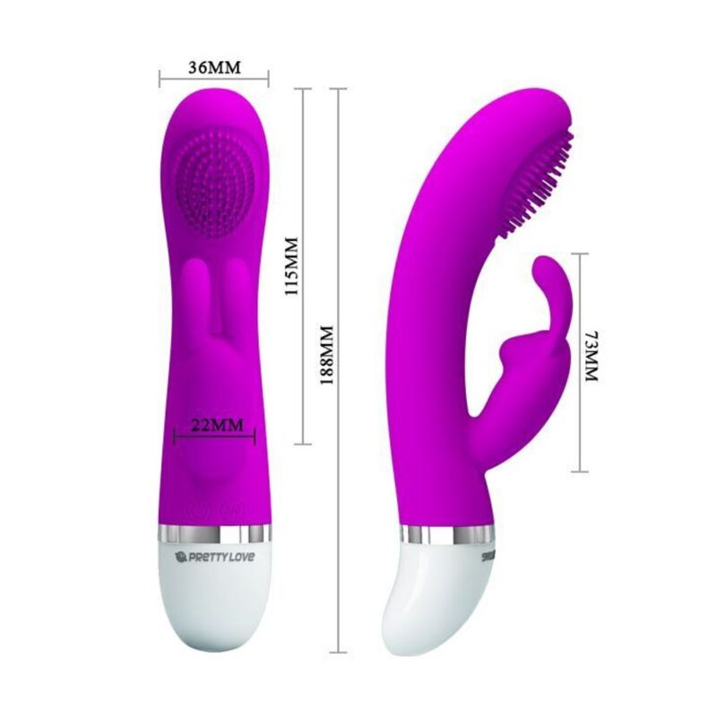 VIBRADOR DO PONTO G COM ESCOVA MASSAGEADORA E COELHO ESTIMULADOR DE CLITÓRIS - PURO SILICONE - PRETTY LOVE  07 MODOS DE VIBRAÇÃO