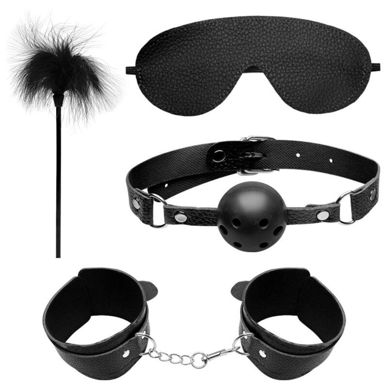 KIT SADO SEDUÇÃO ERÓTICA PENA 04 PEÇAS - PRETO