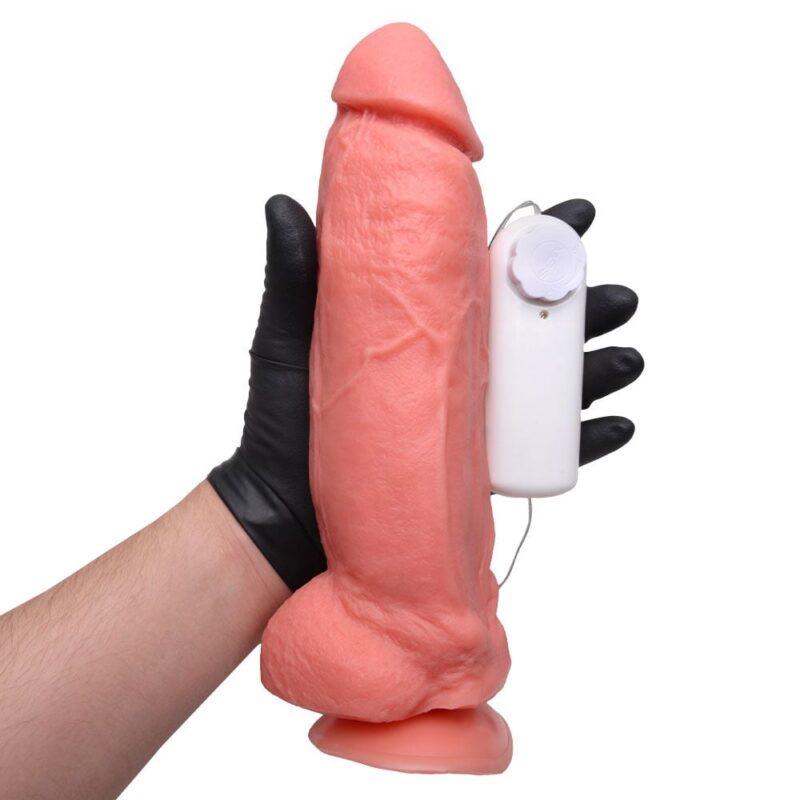 PÊNIS GRANDE E SUPER GROSSO COM VENTOSA E VIBRADOR CONTROLE EXTERNO 23,3 X 5,6 CM