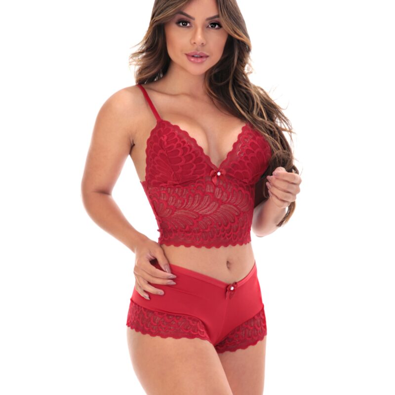 CONJUNTO LINGERIE SEXY RENDA LUXUOSA ALÍCIA - VERMELHO