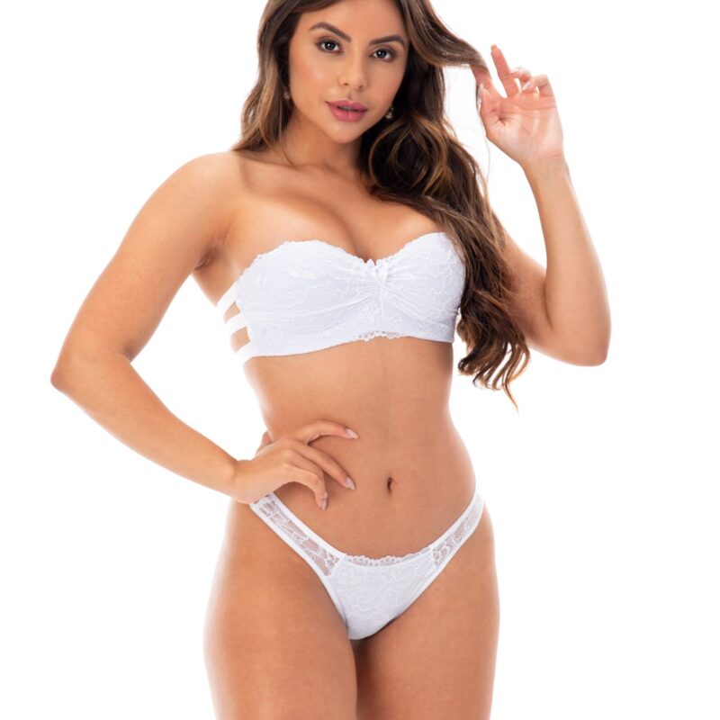CONJUNTO LINGERIE SEXY COM TIRAS AURORA - BRANCO