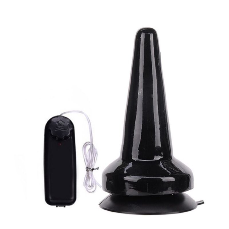 PLUG ANAL E MASSAGEADOR PRETO - FORMATO CÔMICO COM VIBRADOR 14CM