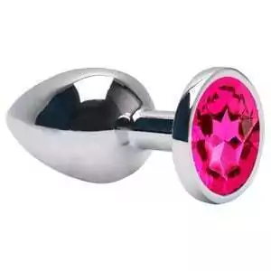 PLUG ANAL GRANDE - METAL CROMADO EM AÇO INOX - PEDRA SEMI JOIA PINK