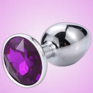 PLUG ANAL MÉDIO - METAL CROMADO EM AÇO INOX - PEDRA SEMI JOIA LILÁS