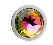 PLUG ANAL MÉDIO - METAL CROMADO EM AÇO INOX - PEDRA FURTA-COR - COLORIDO