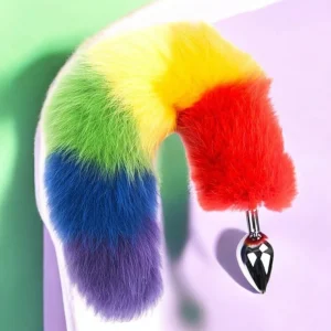 PLUG ANAL EM METAL COM CAUDA LONGA COLORIDA - PLUG 7 X 3 E CAUDA 35CM