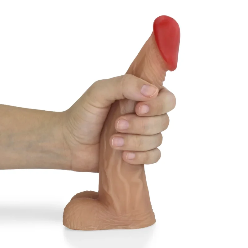 PÊNIS DE BORRACHA POISEDON COM ESCROTO - 20 x 4cm BEGE
