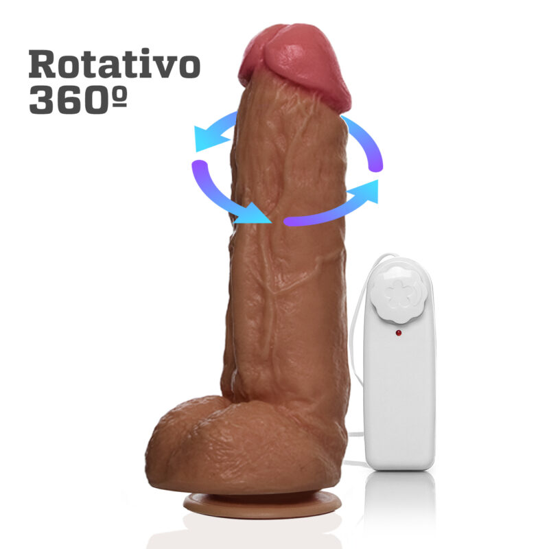 PÊNIS ROTATIVO KONG MUITO GROSSO COM VIBRADOR EXTERNO MULTI VELOCIDADE 20 X 6 CM - MARROM BOMBOM