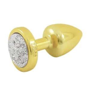 PLUG ANAL DOURADO ANAL EM AÇO INOX COM PEDRA CRAVEJADA - LUXO E SOFISTICAÇÃO - P