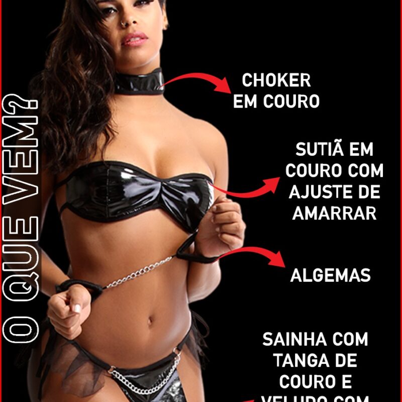 FANTASIA SENSUALÍSSIMA EM COURO ESCRAVA DO PRAZER