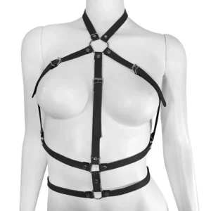 HARNESS ARREIO DE COURO SINTÉTICO FEMININO AJUSTÁVEL - PRETO