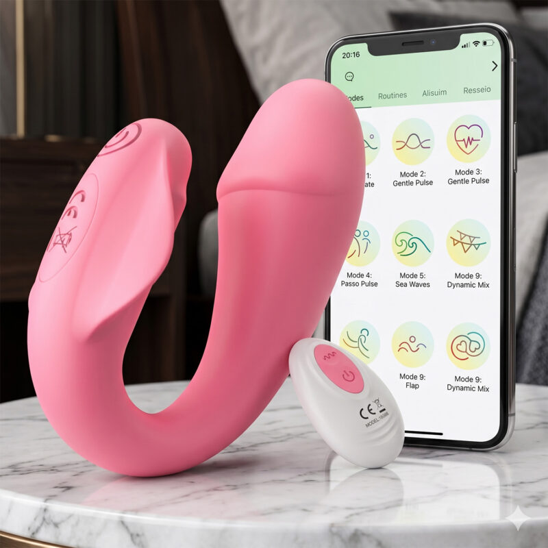 VIBRADOR DE CASAL POR APLICATIVO EM FORMATO DE GLANDE COM CONTROLE REMOTO- 10 MODOS DE VIBRAÇÃO - ROSA OU LILÁS