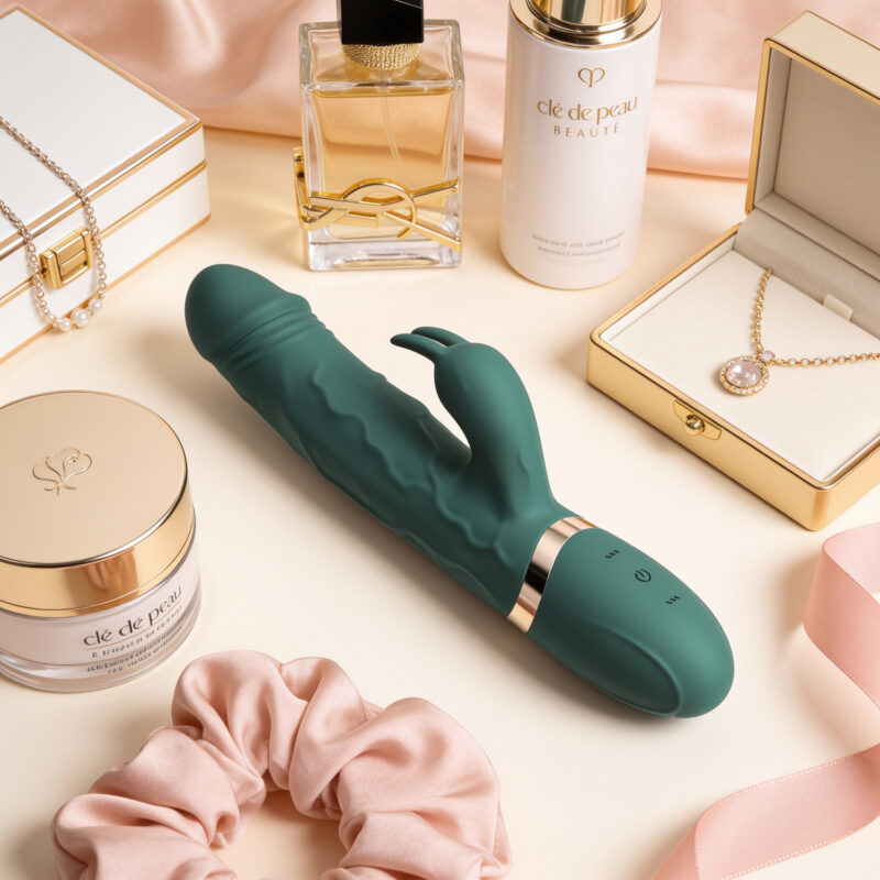 VIBRADOR LUXO JACK RABBIT COM 10 MODOS DE VIBRAÇÃO FEITO DE SILICONE COM ESTIMULADOR DO PONTO G E CLITÓRIS EM FORMA DE GLANDE - VERDE