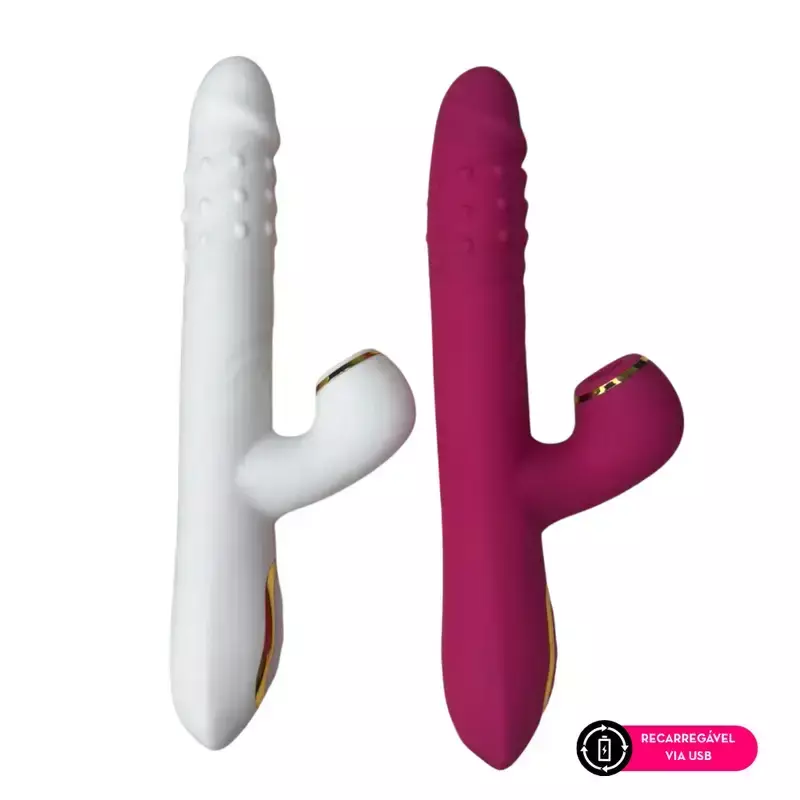 VIBRADOR ROTATIVO RECARREGÁVEL COM ESFERAS GIRATÓRIAS E ESTIMULADOR DE CLITÓRIS - ROSA
