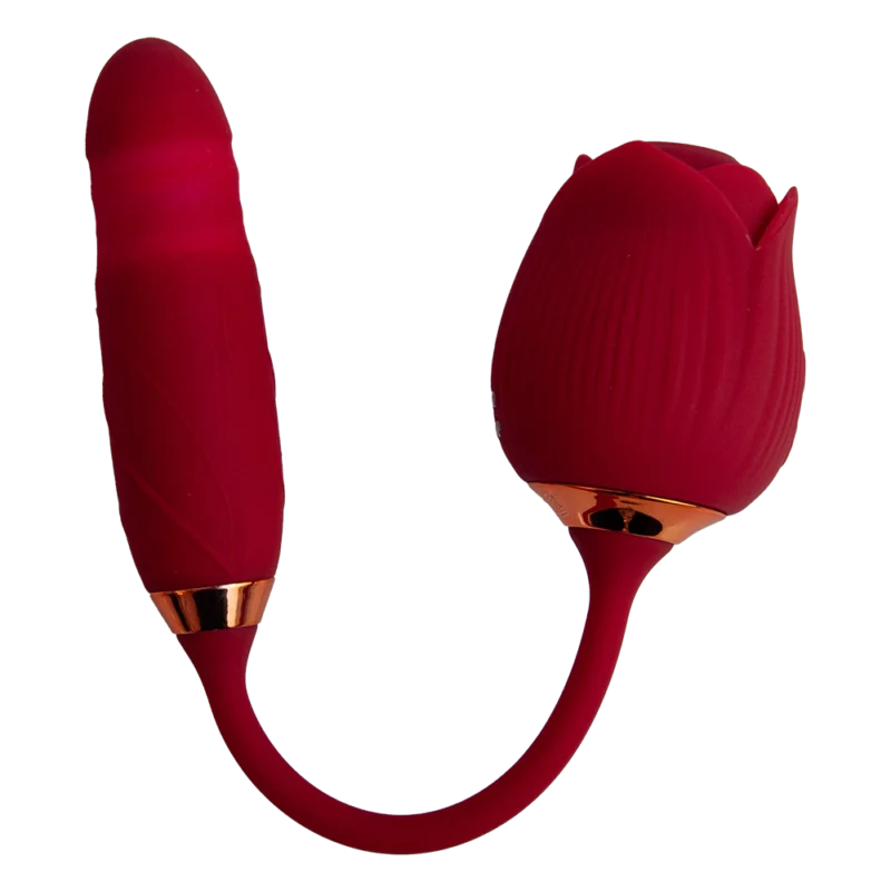 VIBRADOR DO PONTO G COM ESTIMULADOR CLITORIANO RECARREGÁVEL - FLOWERS VERMELHO