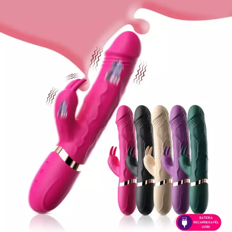 VIBRADOR DO PONTO G COM ESTIMULADOR RABBIT RECARREGÁVEL 10 MODOS DE VIBRAÇÃO - VERDE