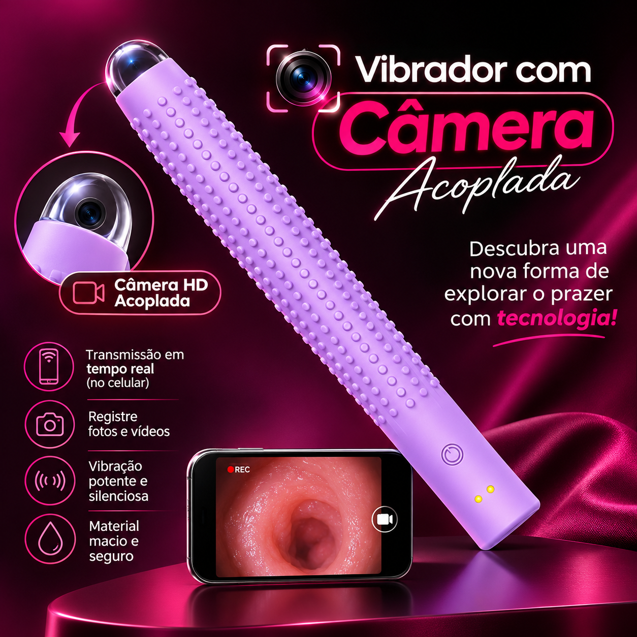 Vibrador com câmera HD acoplada